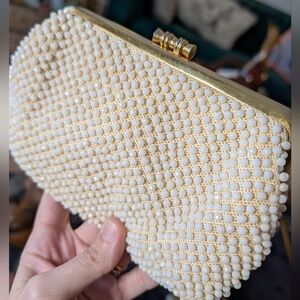 Elegant Cream Beaded Clutch